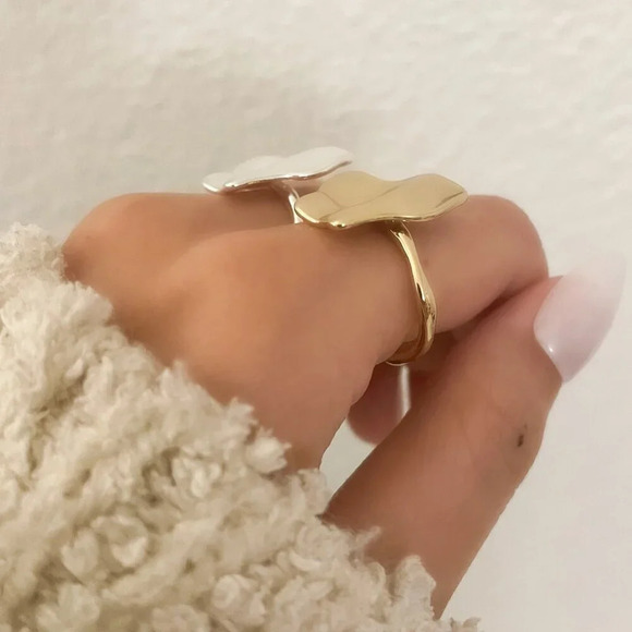 925 Sterling Silver Foil Ring Abstract Ring Modern Ring Resizable Ring Band - Picture 3 of 9